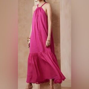 Banana Republic Ramie Pink Backless Maxi Dress Size Large